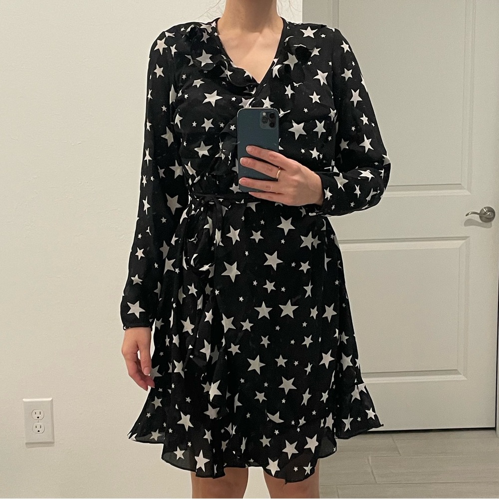 Black White Star Wrap Dress ASOS Open Back Size 6